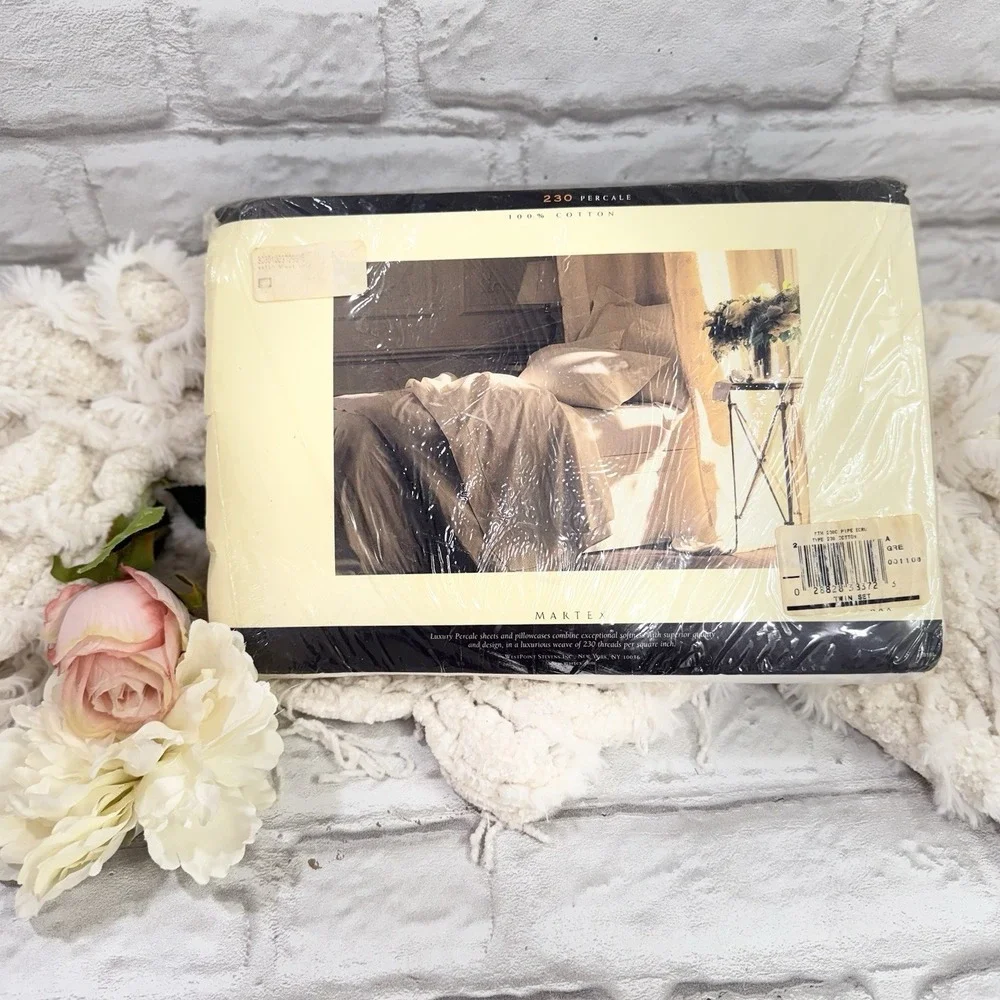 Vtg Martex 230 Luxury Percale Ivory Twin Sheet Set 100% Cotton Satin Accent